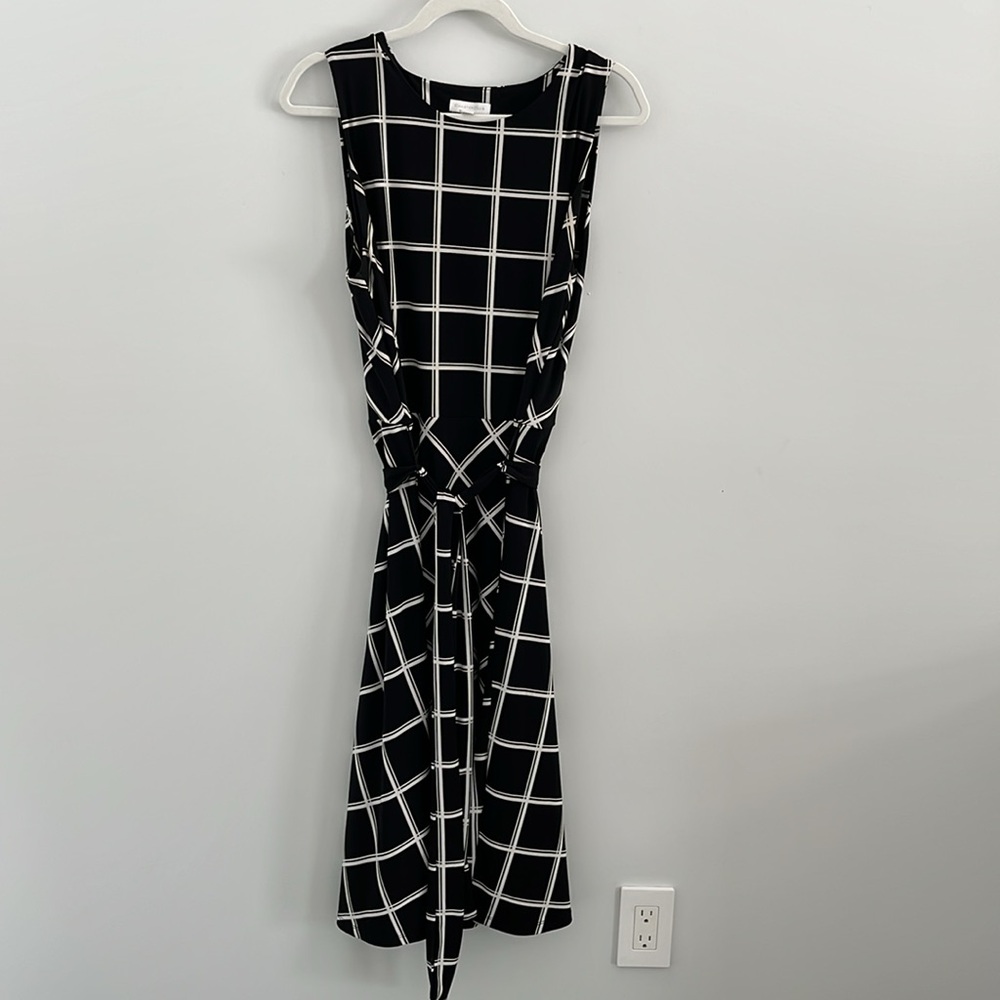 Charter club midi dress sleeveless geometric shapes A line with belt